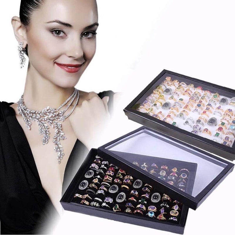 ZLY Jewelry Rings Display Tray Velvet 100 Slot Case Box Jewelry Storage Box - Image 5